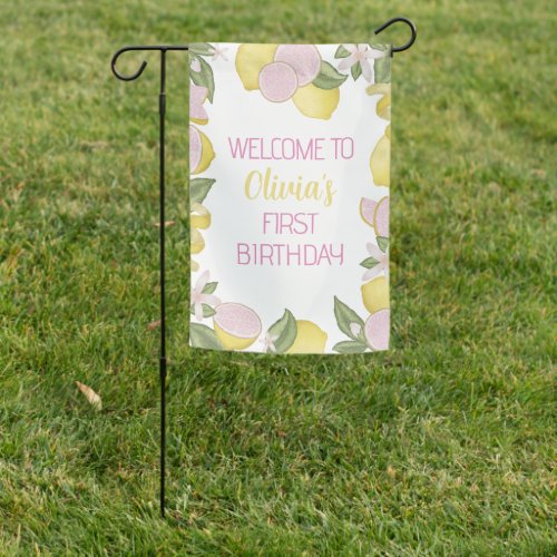 Pink Lemonade Lemon Themed Birthday Party Garden Flag