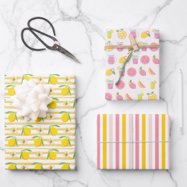 Pink Lemonade Lemons Amalfi Italy Wrapping Paper Sheets (Front)