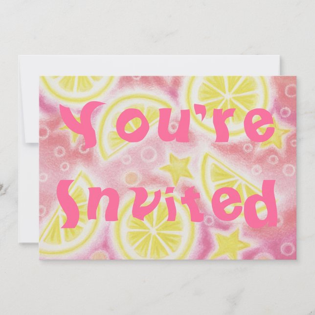 Pink Lemonade 'lemons' party invitation rectangle (Front)