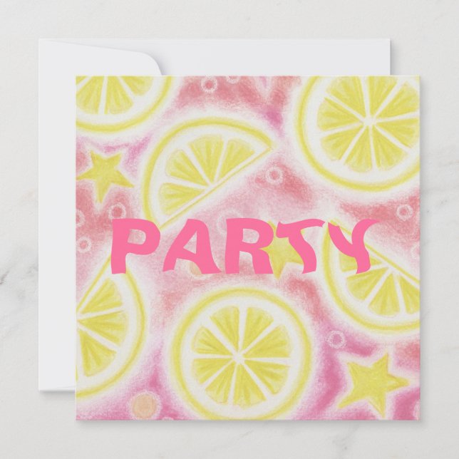 Pink Lemonade 'lemons' party invitation square (Front)