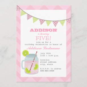Pink Lemonade & Lime Chevron Birthday Invitation