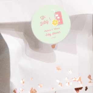 Pink Lemonade Modern Oh Baby Shower Party Classic Round Sticker