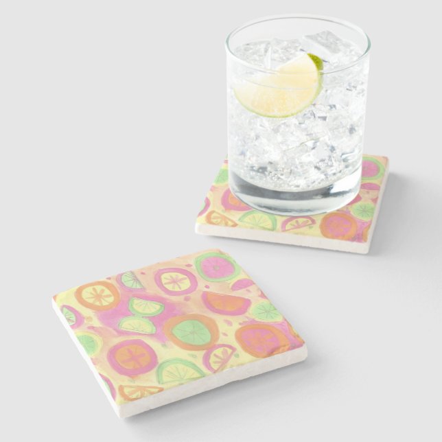Pink Lemonade Pattern Stone Coaster (Side)
