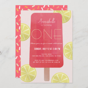 Pink Lemonade Popsicle Girl 1st Birthday Invitation