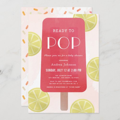 Pink Lemonade Popsicle Girl Baby Shower Invitation