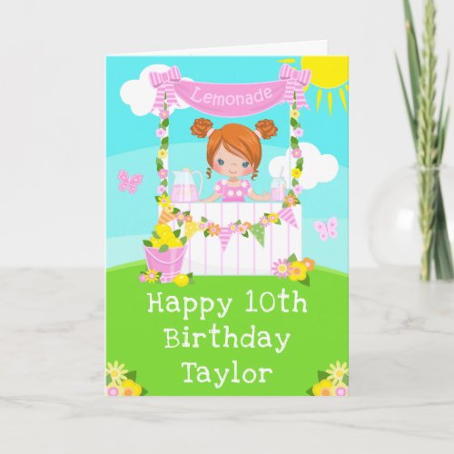 Pink Lemonade Red Hair Girl Happy Birthday  Card