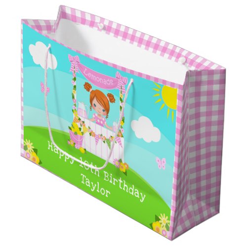 Pink Lemonade Red Hair Girl Happy Birthday Large Gift Bag