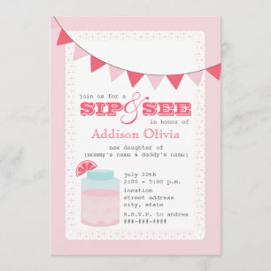 Pink Lemonade Sip & See Baby Girl Invitation