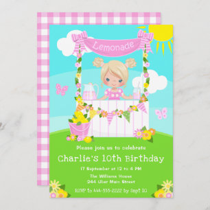 Pink Lemonade Stand Birthday Blonde Hair Girl Invitation