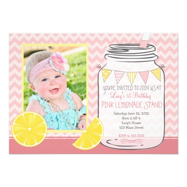 Pink Lemonade Stand First Birthday Invitation Card