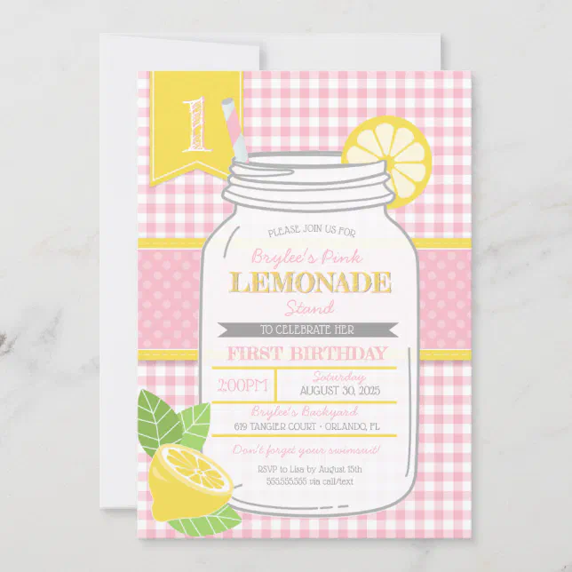 Pink Lemonade Stand First Birthday Party Invitation | Zazzle