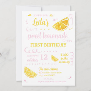 Pink Lemonade Summer First Birthday Party Download Invitation
