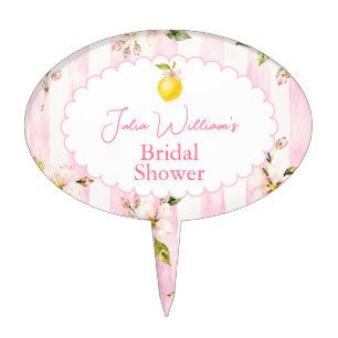 Pink Lemonade Summer Floral Bridal Shower Cake Topper