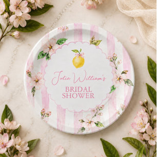 Pink Lemonade Summer Lemon Floral Bridal Shower Paper Plates