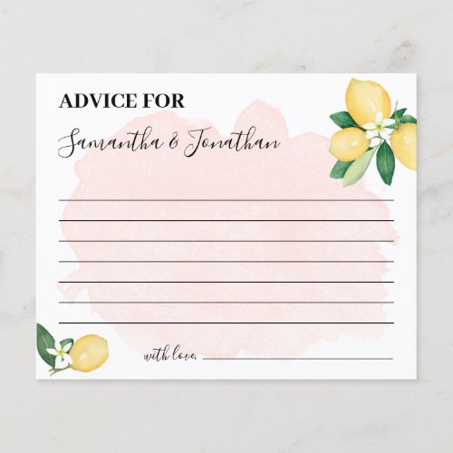 Pink Lemons Advice for Couples Shower Game Card Flyer