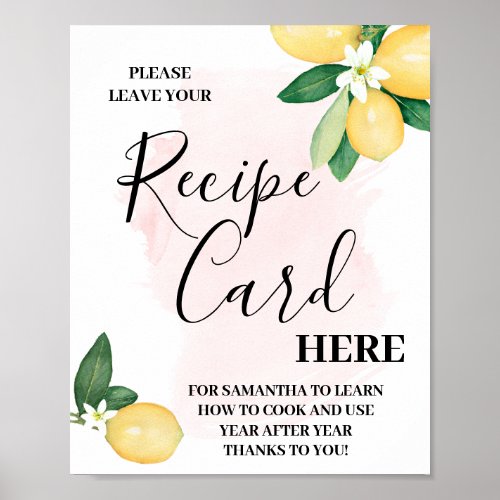 Pink Lemons Leave Recipe Card Here Shower Sign