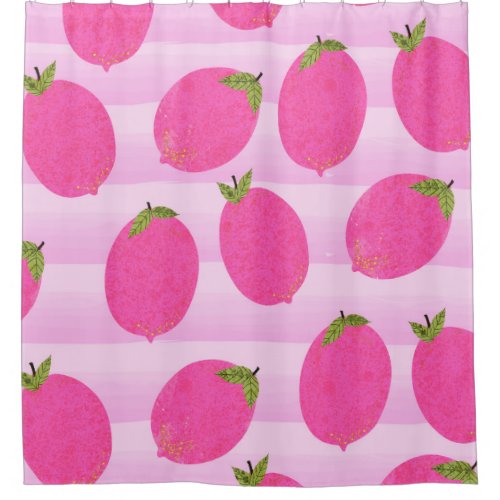 Pink Lemons Lemonade Summer Fruit Bright Fun Shower Curtain