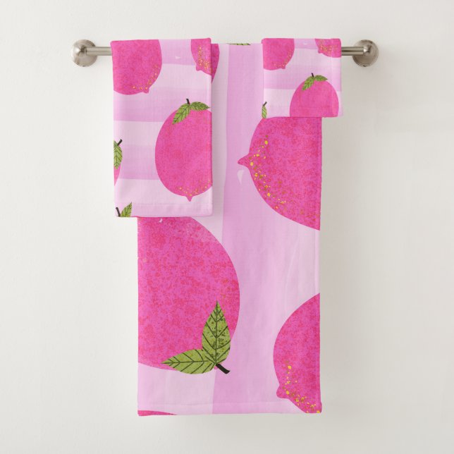Pink Lemons Lemonade Summer Fruit Fun Bright Bath Towel Set (Insitu)