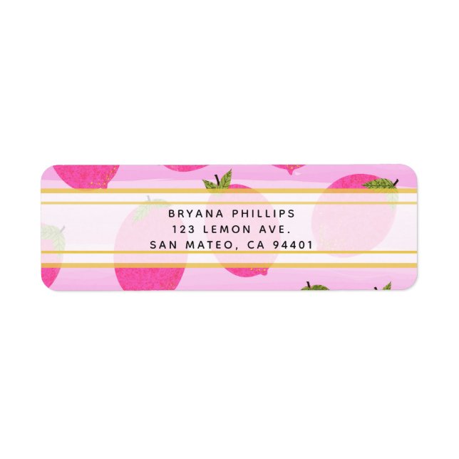 Pink Lemons Lemonade Summer Fruit Watercolor Favor Label (Front)