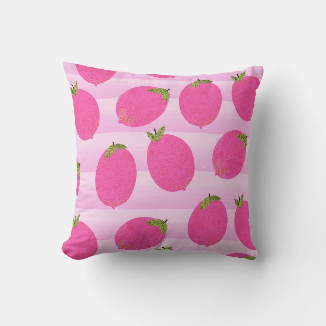 Pink Lemons Lemonade Summer Fruit Watercolor Fun Throw Pillow (Front)