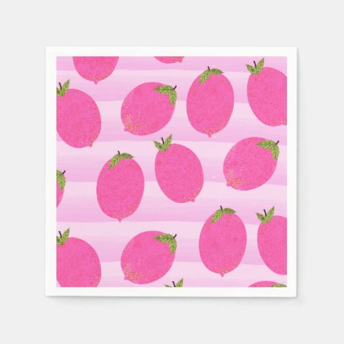 Pink Lemons Lemonade Summer Fruit Watercolor Party Paper Napkins