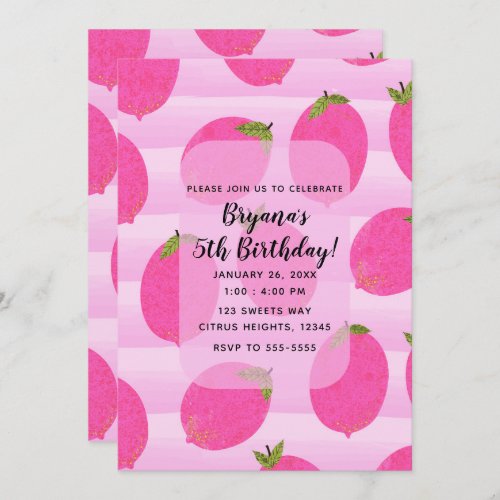 Pink Lemons Summer Fruit Bright Birthday Party Invitation