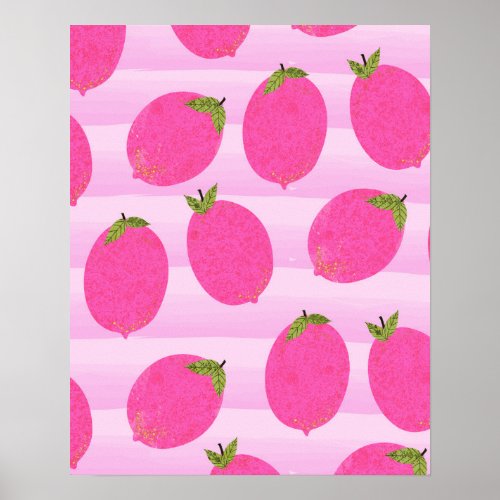 Pink Lemons Summer Fruit Bright Whimsical Rustic Poster