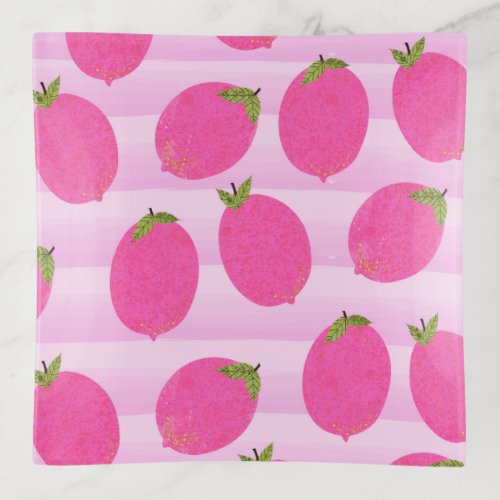 Pink Lemons Summer Fruit Watercolor Fun Bright Trinket Tray