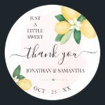 Pink Lemons Wedding Bridal Shower Thank You Classi Classic Round Sticker<br><div class="desc">Add names,  and date to the design. For more customization (font color,  font style,  remove or move elements),  click on personalize,  scroll down and click on the link "click to customize further". 
** Please see the full collection for matching invitations,  bridal shower games,  tags,  and signs available**</div>