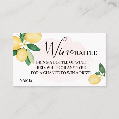 Pink Lemons Wine Raffle Ticket Card Bridal Shower