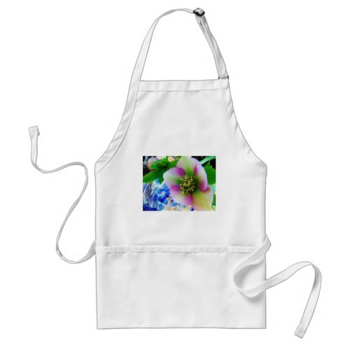 Pink Lenten Rose blue glass ball Adult Apron