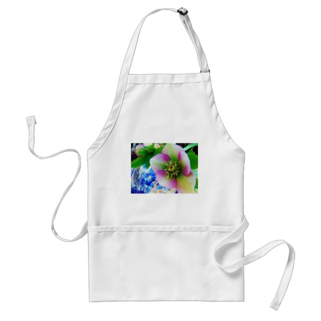 Pink Lenten Rose blue glass ball Adult Apron (Front)