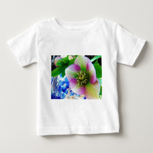 Pink Lenten Rose blue glass ball Baby T-Shirt (Front)