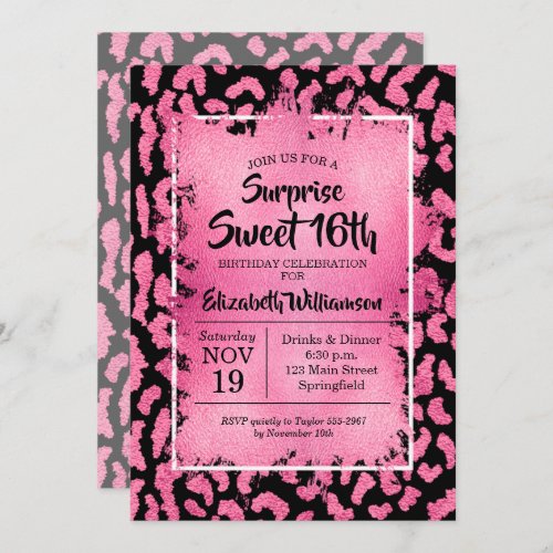 Pink Leopard 16th Birthday Party Invitations