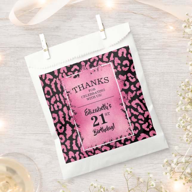 Pink Leopard 21st Birthday Party Favor Bag (Clipped)