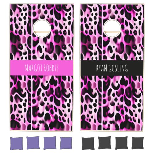 Pink Leopard 3D Vertical Isometric Pattern Cornhole Set