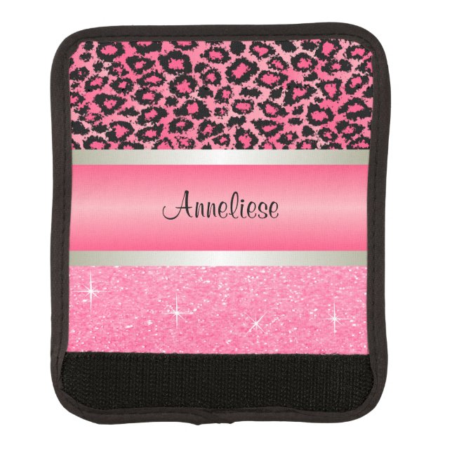 Pink Leopard and Glittery Print Luggage Handle Wrap (Front)