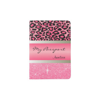 Pink Leopard and Glittery Print Passport Holder