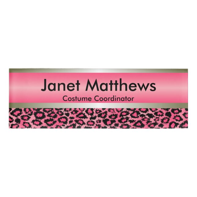 Pink Leopard and Gold Metallic Name Tag (Front)