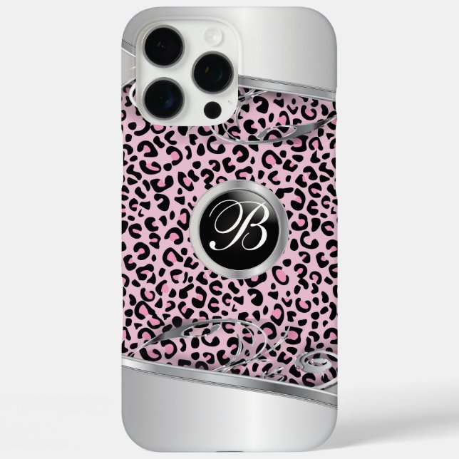 Pink Leopard and Metal Print | Monogram Case-Mate iPhone Case (Back)
