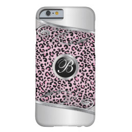 Pink Leopard and Metal Print | Monogram Barely There iPhone 6 Case