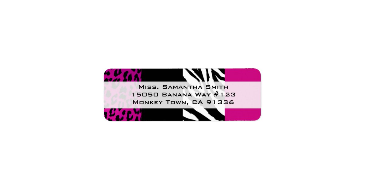 Pink Leopard and Zebra Animal Print Return Address Label ...