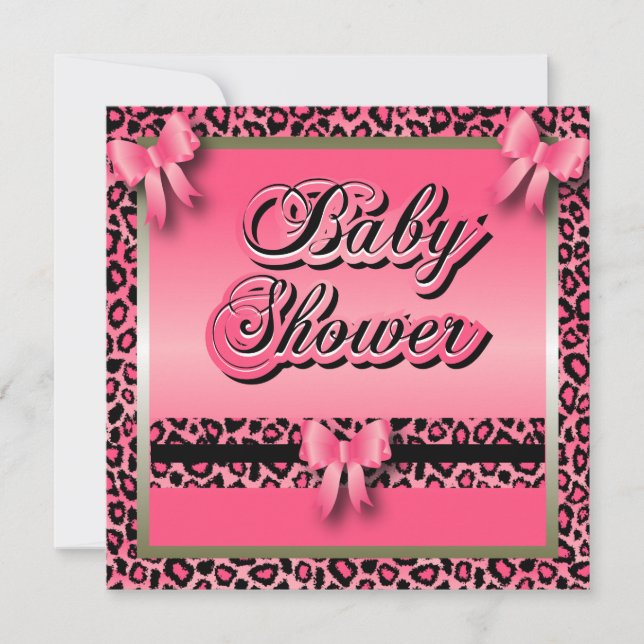 Pink Leopard Animal Print for a Baby Shower Invitation (Front)