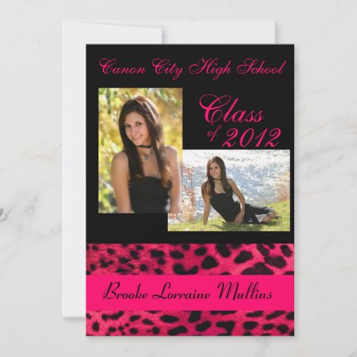 Pink leopard animal print graduation announcement