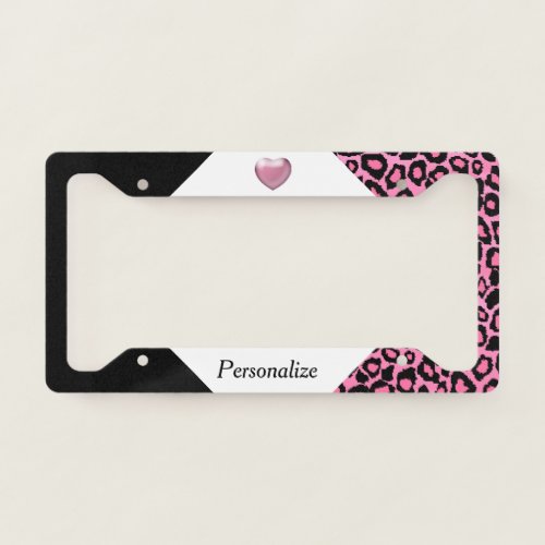 Pink Leopard Animal Print _ Heart License Plate Frame