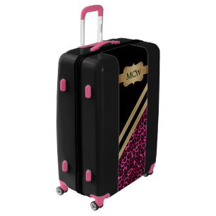 Pink Leopard Animal Print Monogram Luggage
