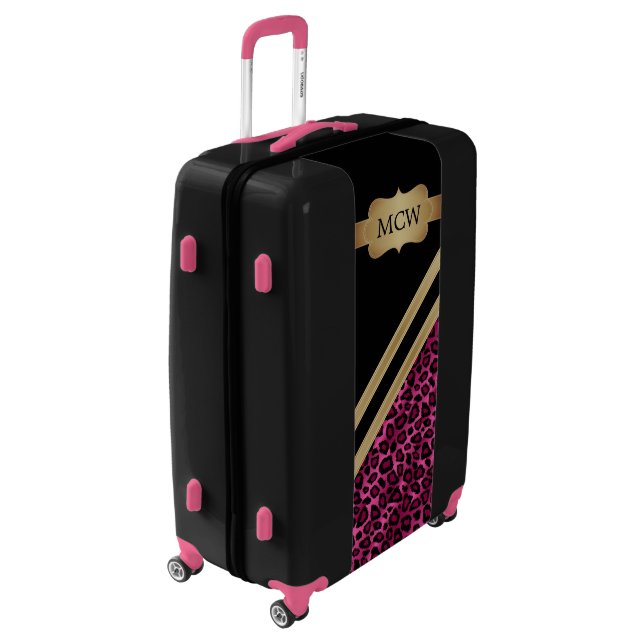 Pink Leopard Animal Print | Monogram Luggage (Rotated Left)