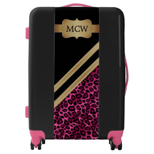 Pink Leopard Animal Print  Monogram Luggage
