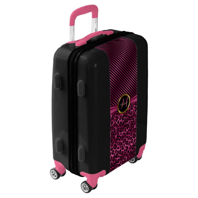 Pink Leopard Animal Print - Monogram Luggage (Rotated Left)