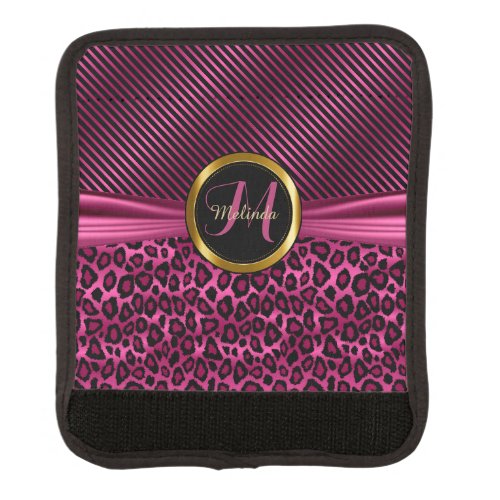 Pink Leopard Animal Print _ Monogram Luggage Handle Wrap